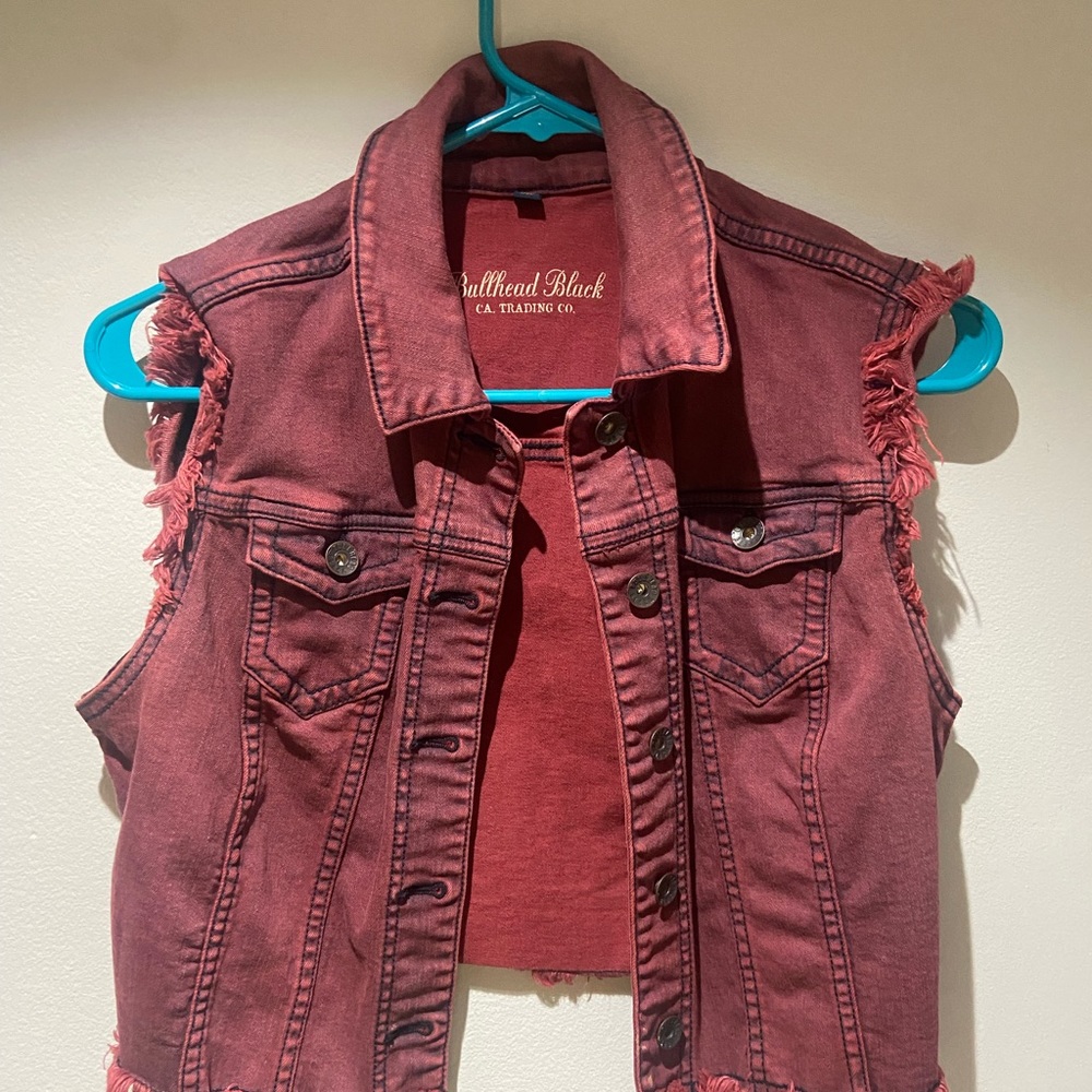 Red denim vest